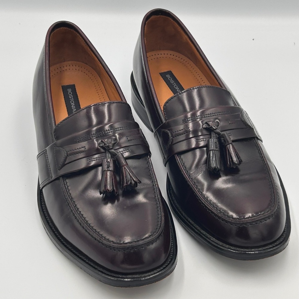 Bostonian Mens 9.5 Burgundy Leather Tassel Loafer Dress Shoes Oxblood